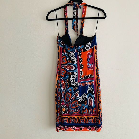 Cache Printed Halter Gold Metallic Painted Dress - Picture 4 of 4